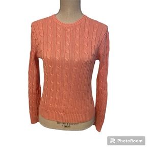 BROOKS BROTHERS 346 SWEATER CREWNECK PALE PINK COTTON CABLE KNIT Size S